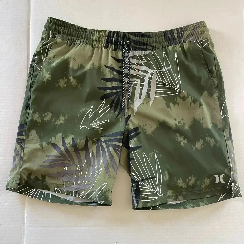 Hurley Palm Print Volley Swim Shorts-Olive Men size Large - Picture 2 of 12
